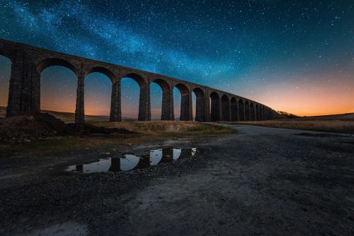 Starry skies over Ribblehead viaduct in the Yorkshire Dales